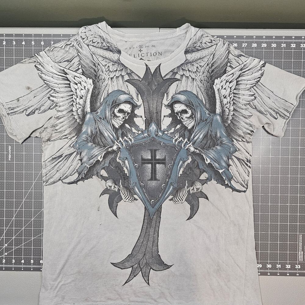 Affliction Crusader Tshirt Mens XL Mallgoth Biker Skull Wings Reaper Grunge Y2K